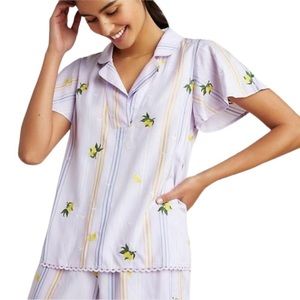 ANTHROPOLOGIE Lemon Orchard Embroidered Sleep Top Sz L